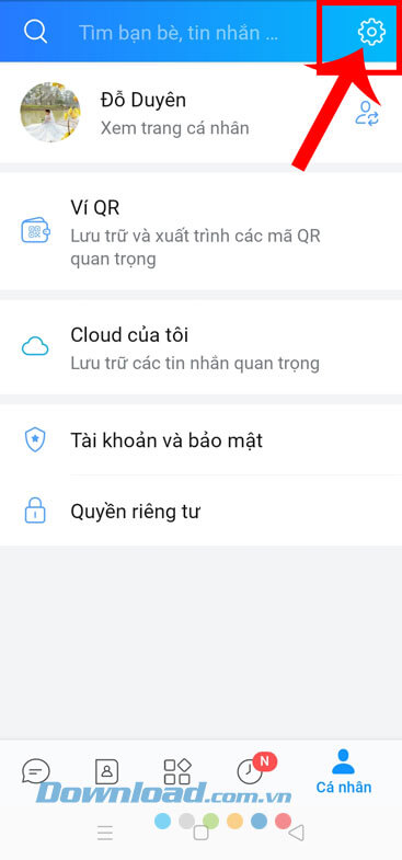 Ấn vào biểu tượng Cài đặt