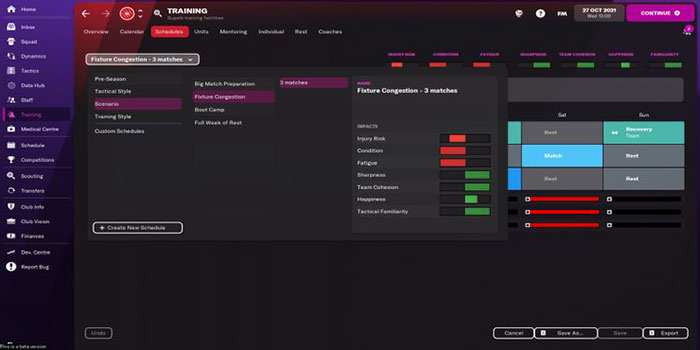 Lưu ý tới thể lực của cầu thủ để tránh việc gặp chấn thương do làm việc quá sức