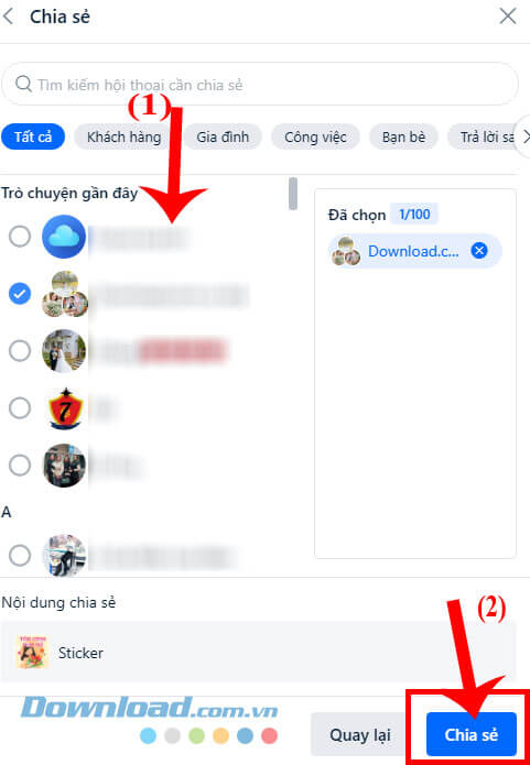 Chia sẻ nhãn dán đến bạn bè