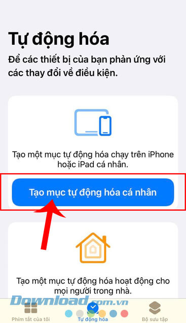 Nhấn vào nút Tạo mục tự động hóa cá nhân