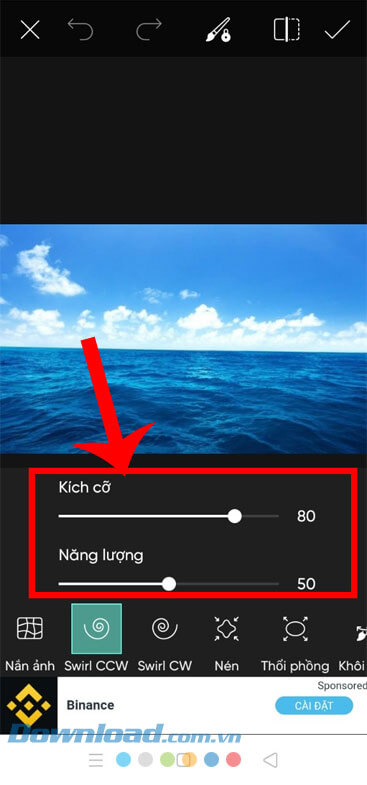 Điều chỉnh thanh kích cỡ và năng lượng