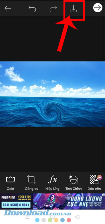 Chạm vào biểu tượng mũi tên đi xuống