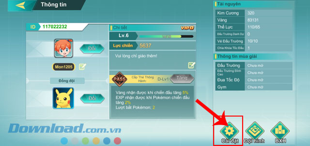 Chạm vào mục Cài đặt