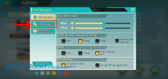 Chạm vào mục Giftcode