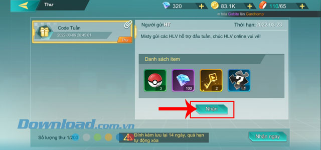 Ấn vào nút Nhận