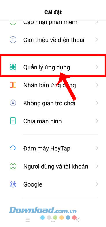 Ấn vào mục Quản lý ứng dụng
