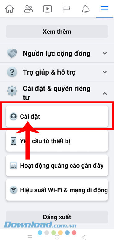 Chọn mục Cài đặt
