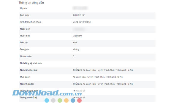 Tra cứu thông tin cá nhân thành công