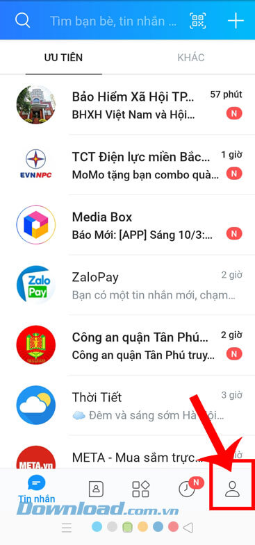 Nhấn vào biểu tượng tài khoản