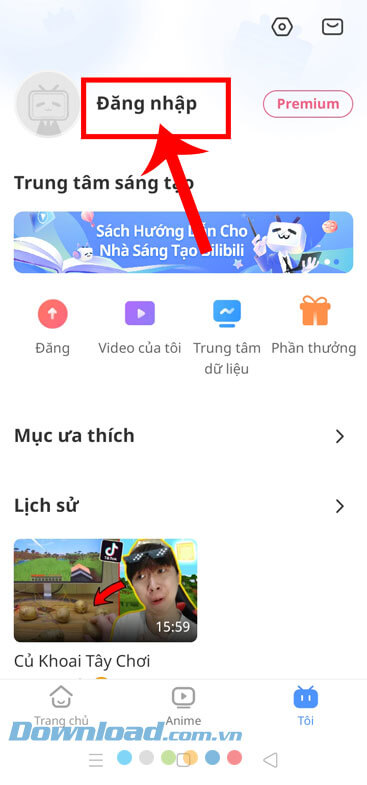 Nhấn vào mục Đăng nhập