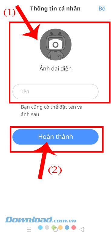Đặt ảnh đại diện và tên tài khoản
