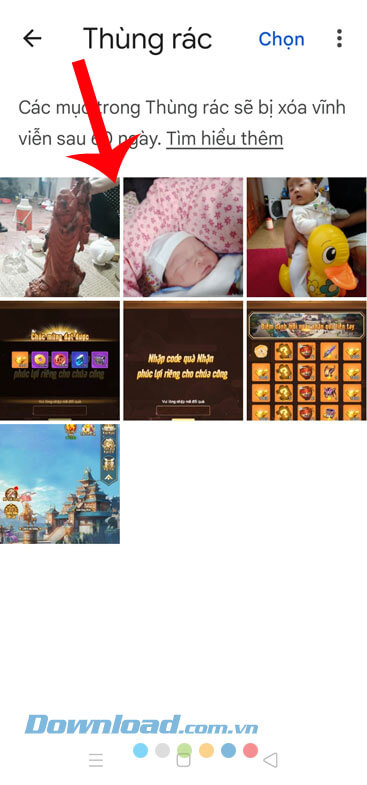 Chọn hình ảnh trong thùng rác