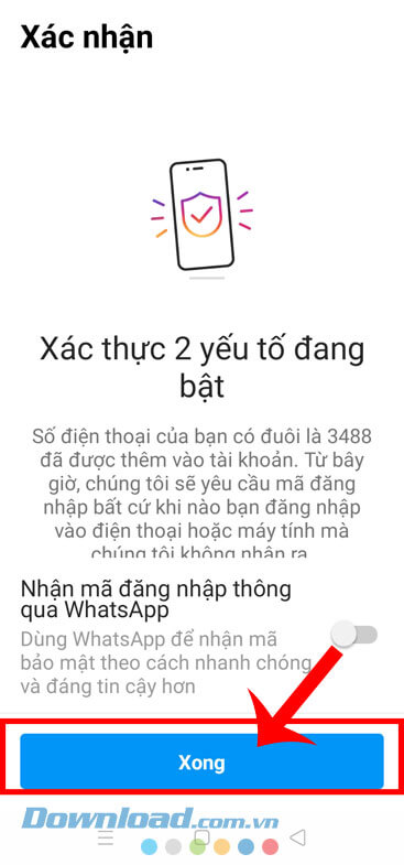 Nhấn vào nút Xong