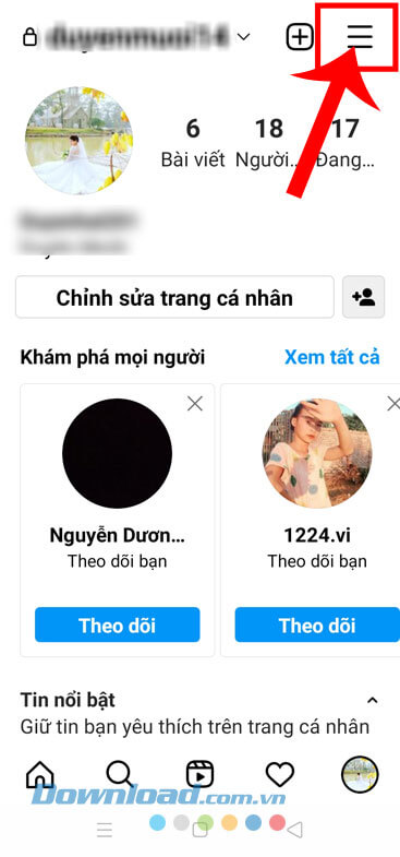 Ấn vào biểu tượng dấu ba chấm