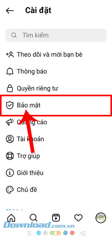 Ấn vào mục Bảo mật