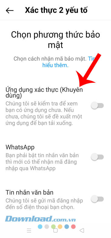 Chọn phương thức bảo mật