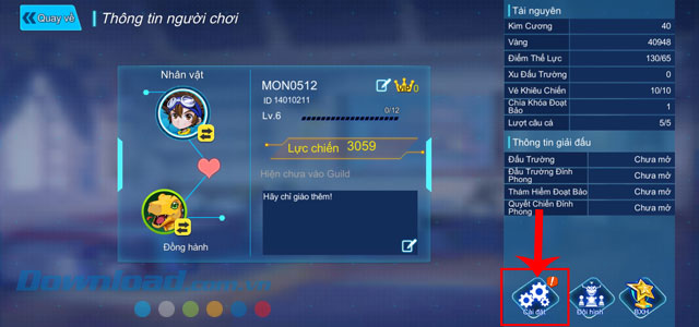 Ấn vào mục Cài đặt