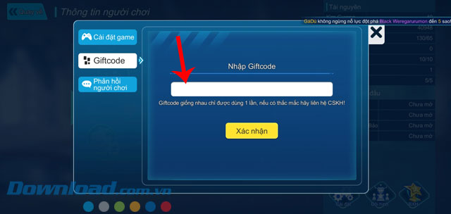 Nhập mã code và chạm vào nút Xác nhận