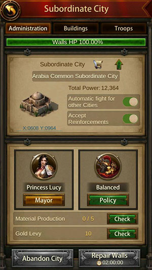 Sở hữu các Subordinate City để mở rộng cơ sở hạ tầng của vương quốc