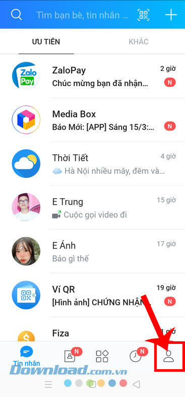 Nhấn vào biểu tượng tài khoản