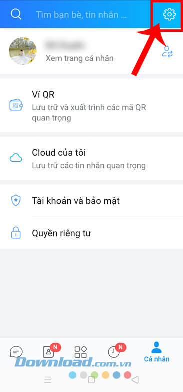 Ấn vào biểu tượng cài đặt