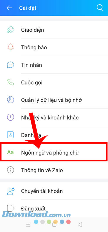 Chạm vào mục Ngôn ngữ và phông chữ