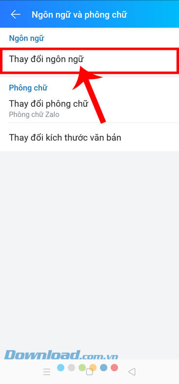 Ấn vào mục Thay đổi ngôn ngữ