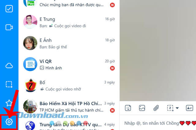 Nhấn vào biểu tượng cài đặt