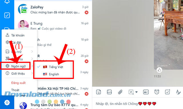 Thay đổi ngôn ngữ Zalo trên máy tính