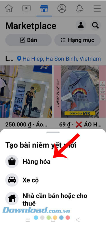 Chọn mục bán hàng hóa