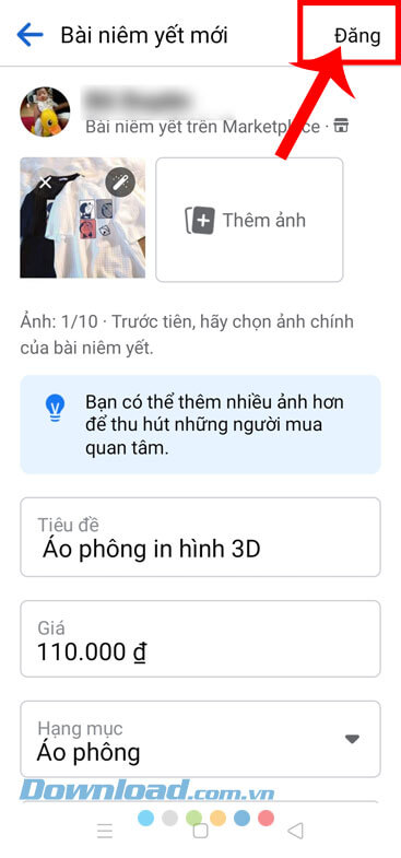 Chạm vào nút Đăng