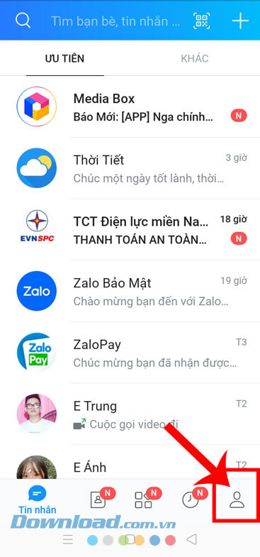 Ấn vào biểu tượng tài khoản