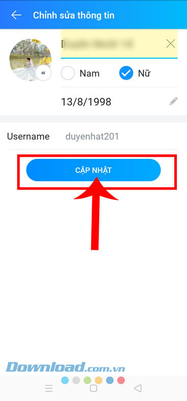 Chạm vào nút Cập nhật