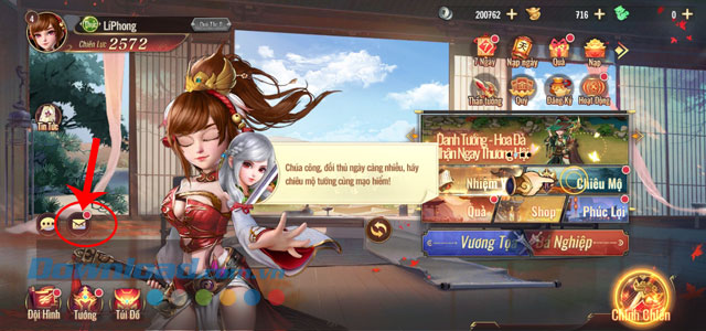 Chạm vào biểu tượng bức thư