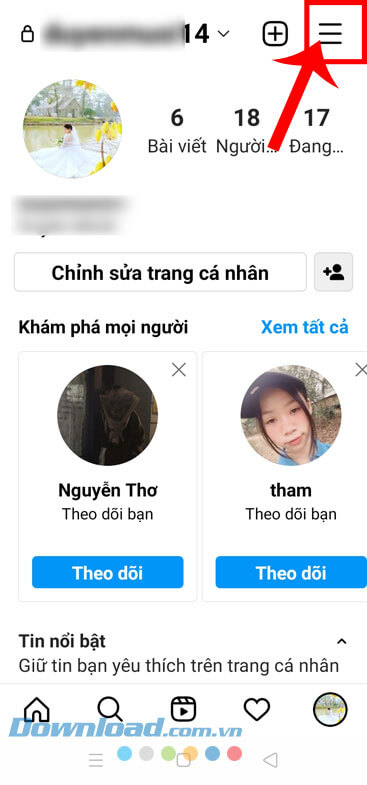 Nhấn vào biểu tượng ba dấu gạch ngang
