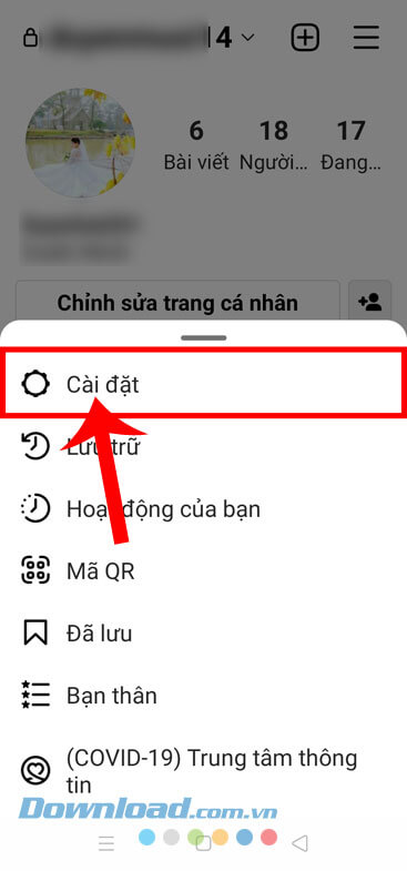 Chạm vào nút Cài đặt