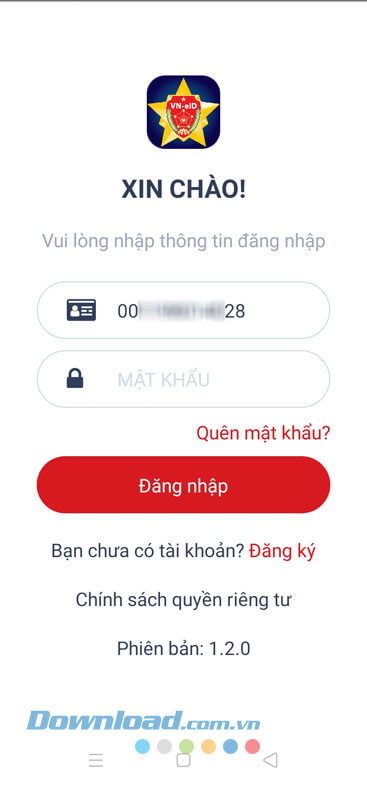 Đăng nhập tài khoản VNEID