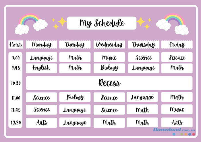 Thời khóa biểu được tạo ra bằng Canva