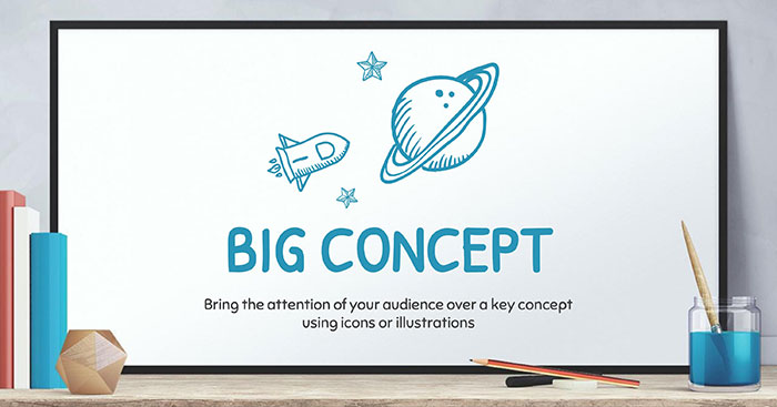 Template PowerPoint mô phỏng bảng trắng đặt trên mặt bàn