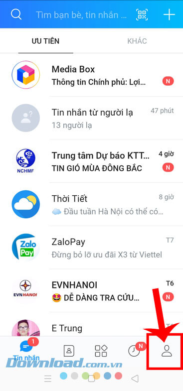 Ấn vào biểu tượng tài khoản