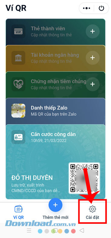 Chạm vào mục Cài đặt