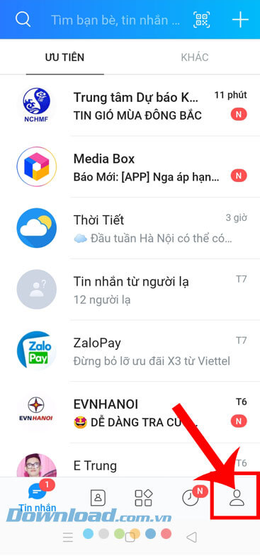 Nhấn vào biểu tượng tài khoản