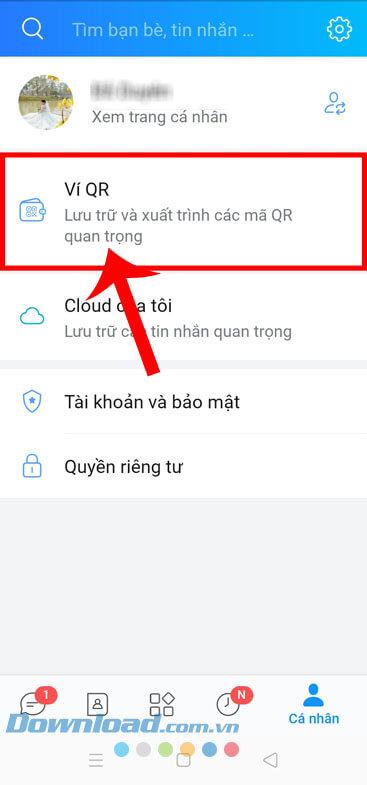 Ấn vào mục Ví QR