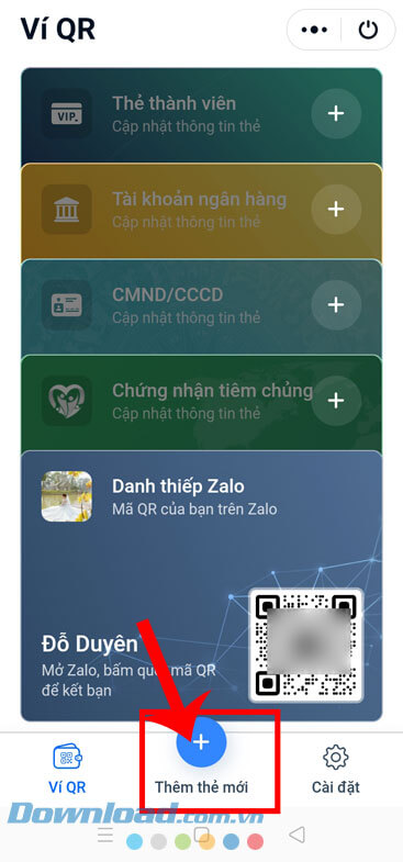 Chạm vào mục Thêm thẻ mới