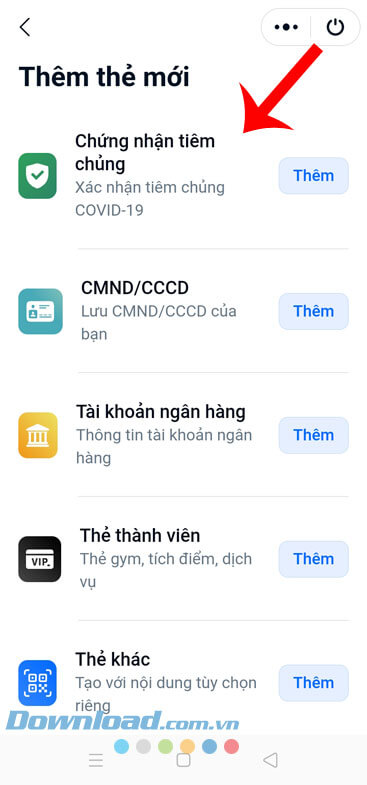 Chọn loại thông tin thêm vào