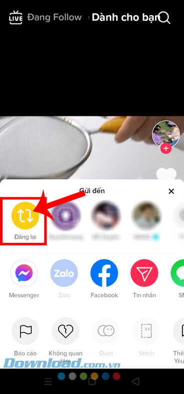 Nhấn vào mục Đăng lại