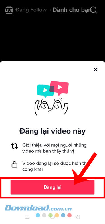 Chạm vào nút Đăng lại