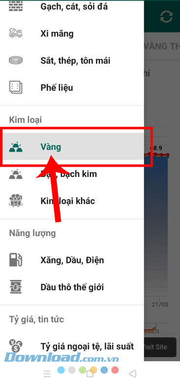 Chạm vào mục Vàng