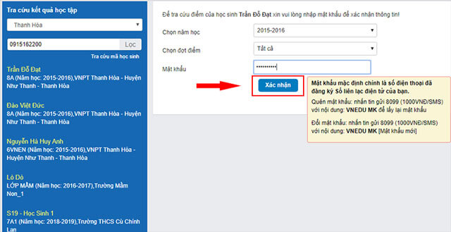 Đăng nhập tài khoản vnEdu học sinh