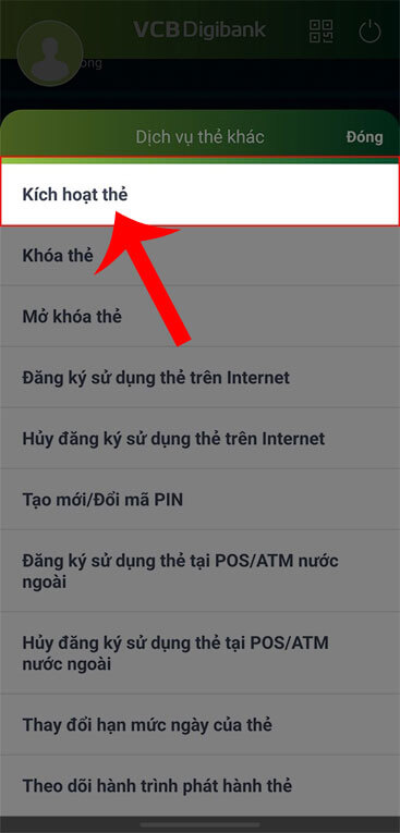 Chọn mục Kích hoạt thẻ